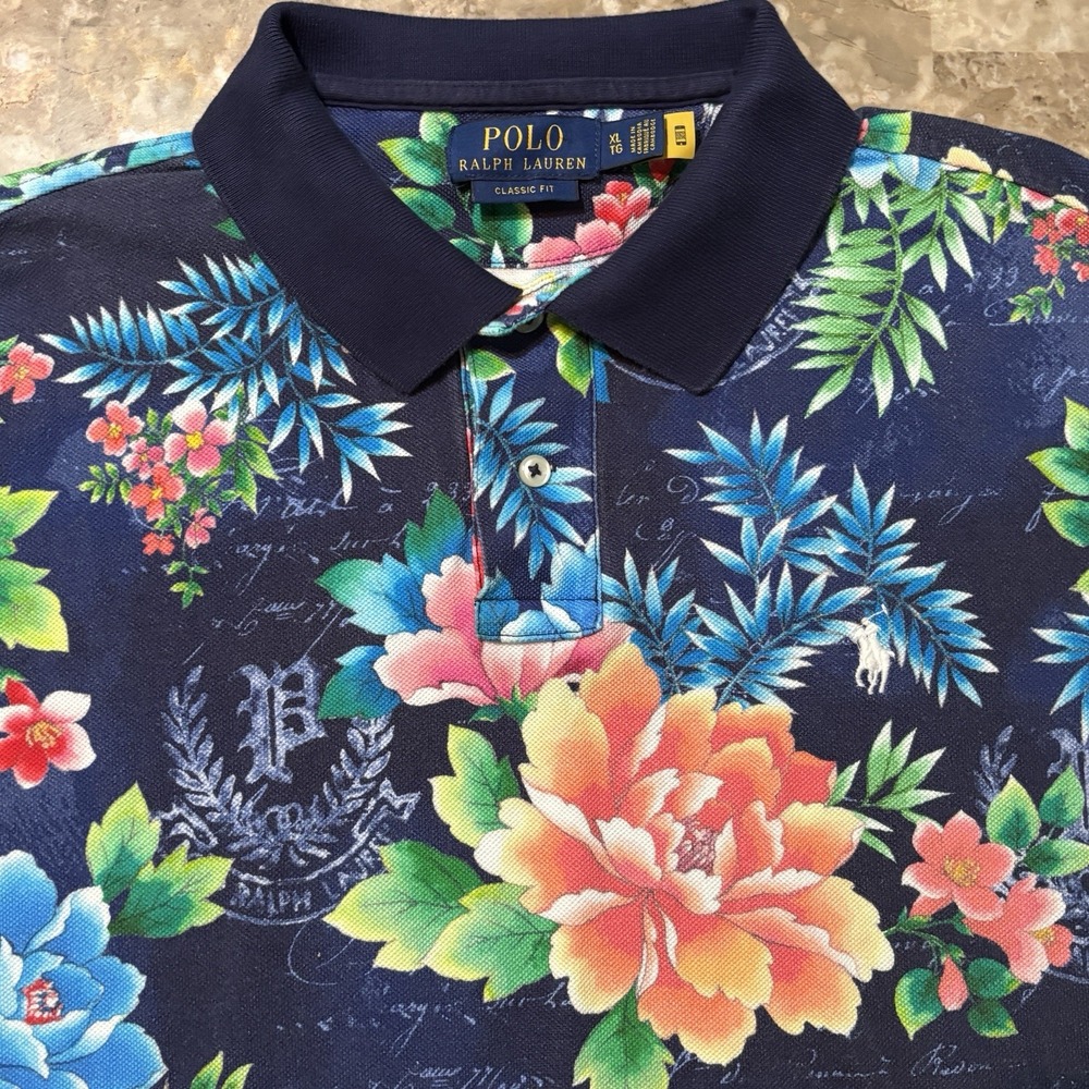 Polo Ralph Lauren Shirt Mens XL Classic Fit Floral Pique Mesh Hawaiian